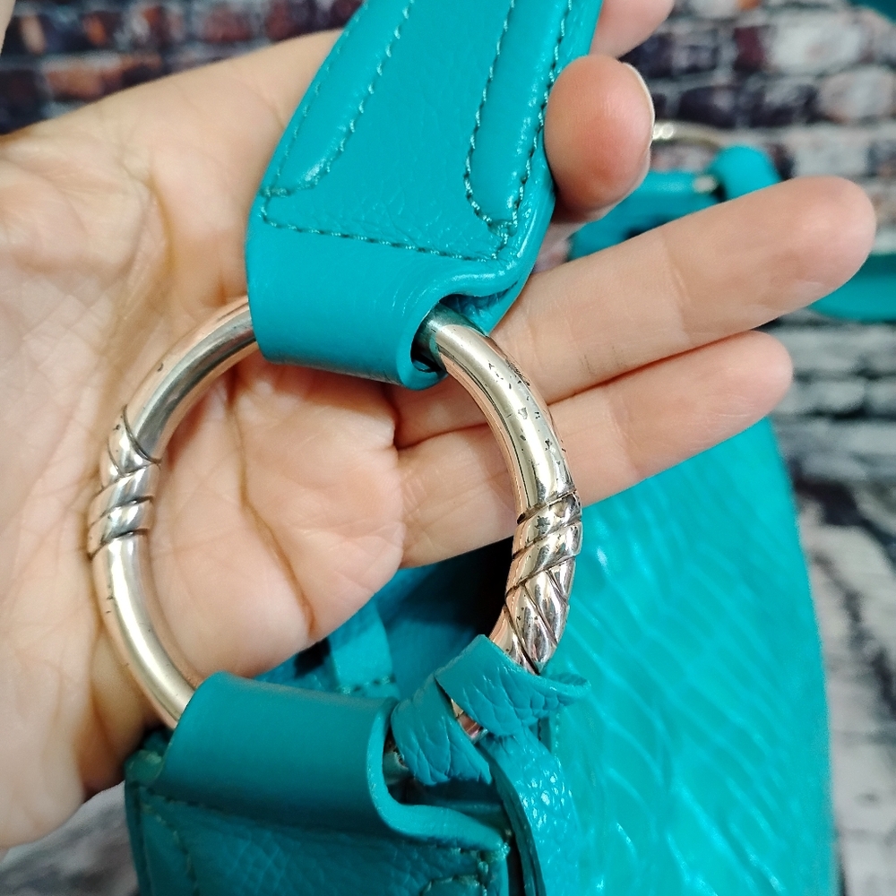 Brighton Cher Shoulder Bag in Teal Croc Embossed Leather Handbag Purse  OBO - Picture 8 of 14